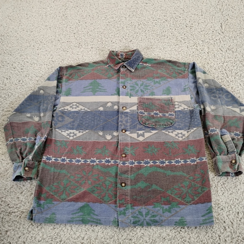 Vintage Basic Equipment Shirt Mens Medium Flannel Southwestern Aztec Button 90s
